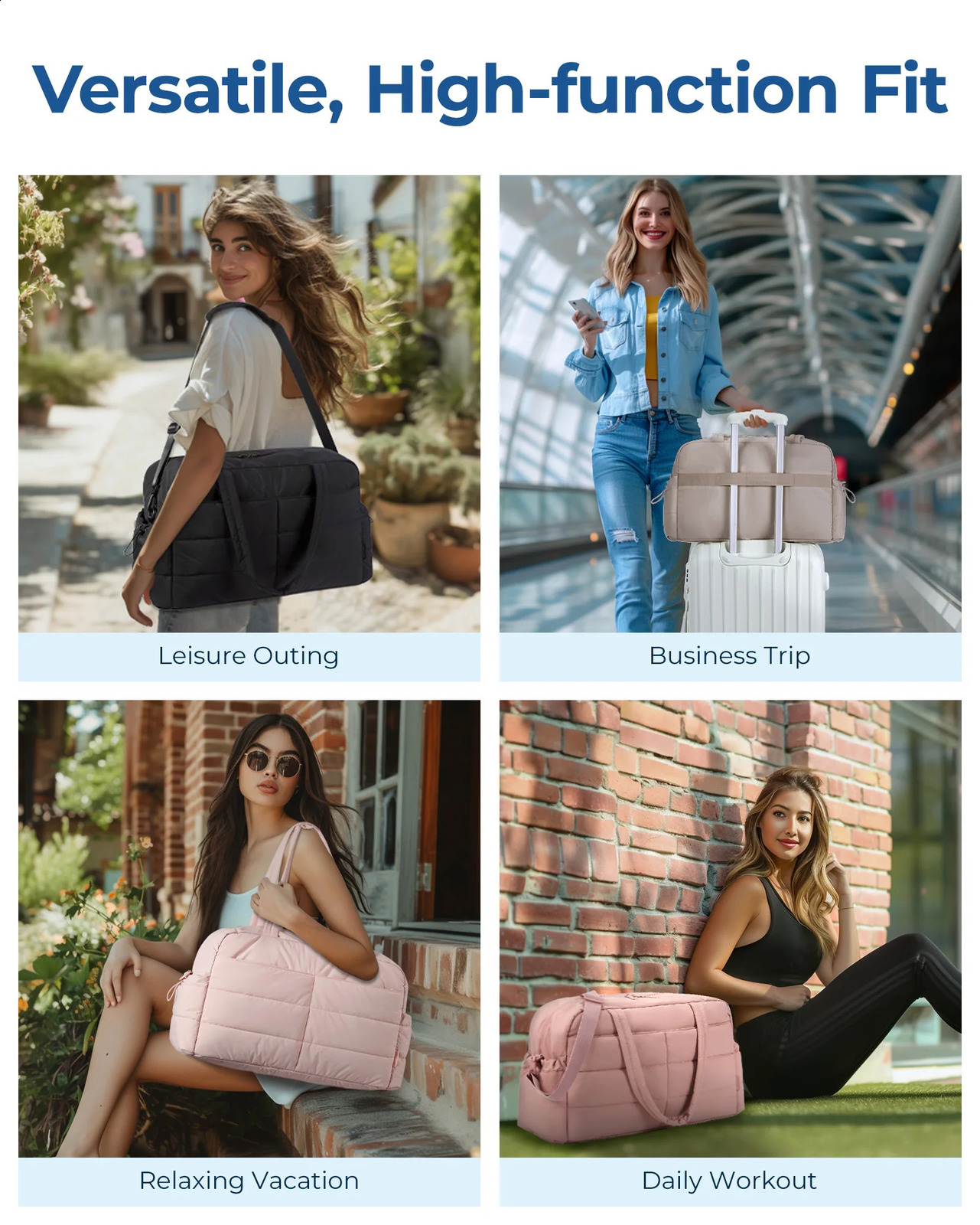 BAGSMART Carry On Travel Handle Bag Unsiex Weekender Overnight Large Capacity Duffle Bags Sports Fitness Bags for Women 240819