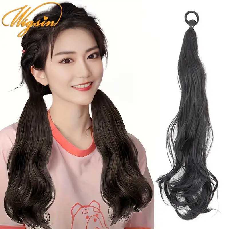 22 inch synthetic womens long curly ponytail with extended elastic and brushed hair fluffy and elegant wig W240817