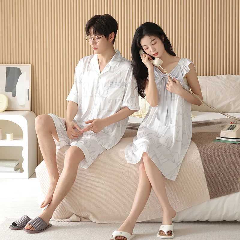Korean sleepwear silk satin sleepwear couple set short sleepwear set womens sleepwear mens casual wear shortsW240719