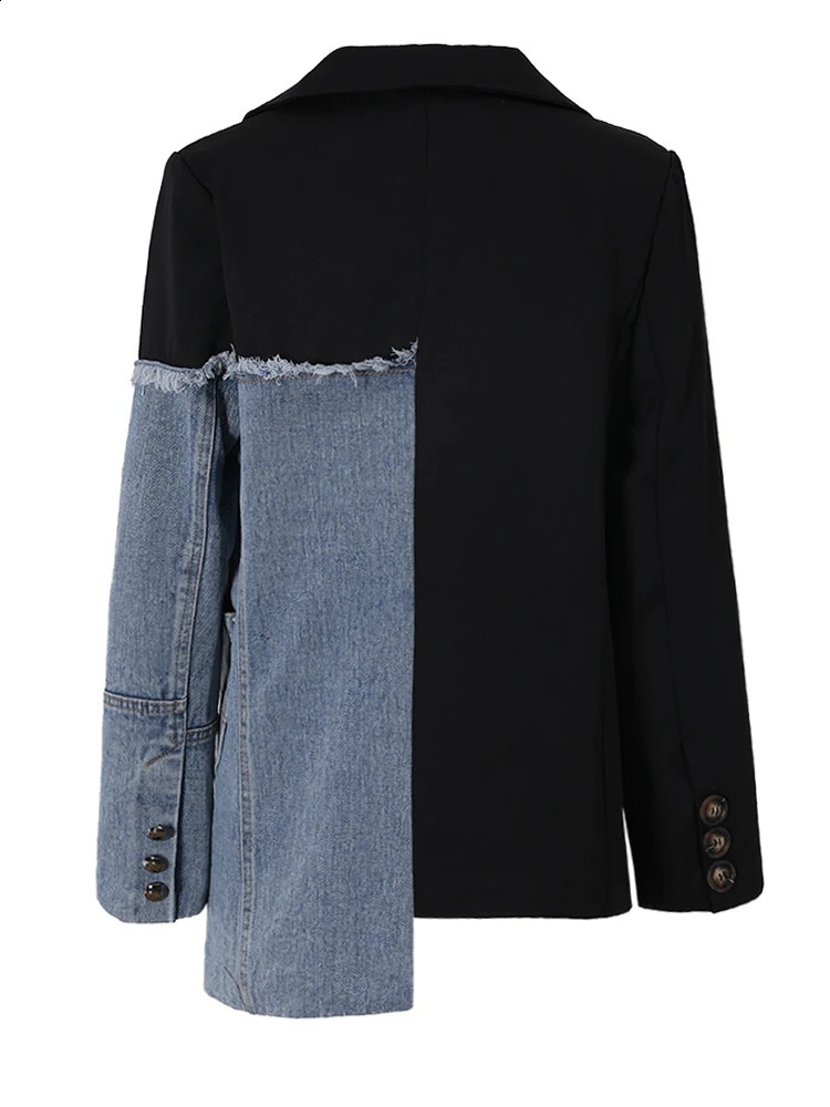 Womens blue denim irregular casual jacket style with loose and fitted collar fashionable trendy spring autumn 1DH533905 240819