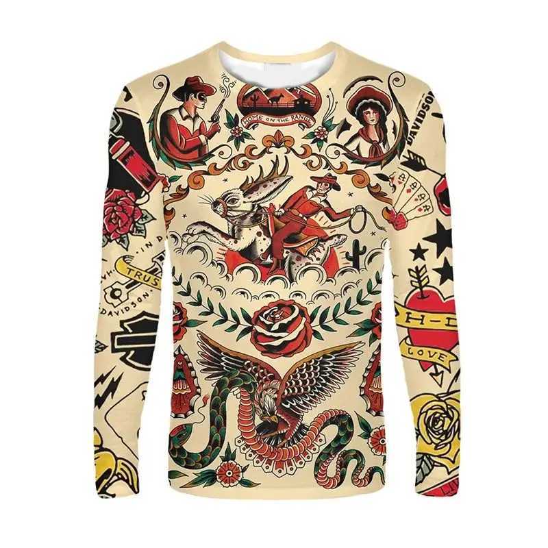 Men Long Sleeved Chinese Dragon Round Neck Cartoon 3D Harajuku Printed Fashionable And Personalized Oversized Loose T-shirt TopXJ240819