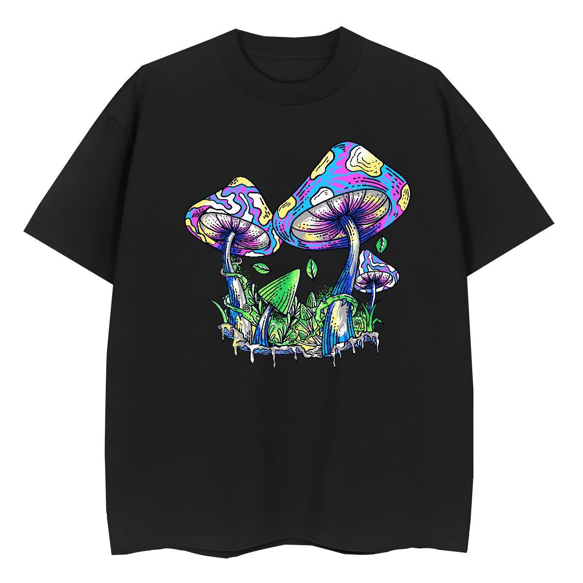 DIY Men Tshirts mushroom Casual Beach 230g Cotton Clothes Round Neck Short Sleeve Soft T-Shirts Plus Size Custom