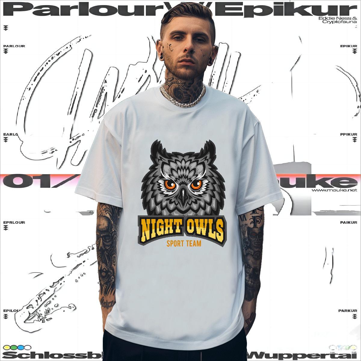 Popular T shirt owl Breathable Soft Street Wear Black White 230g Pure Cotton Men Tees New Clothings