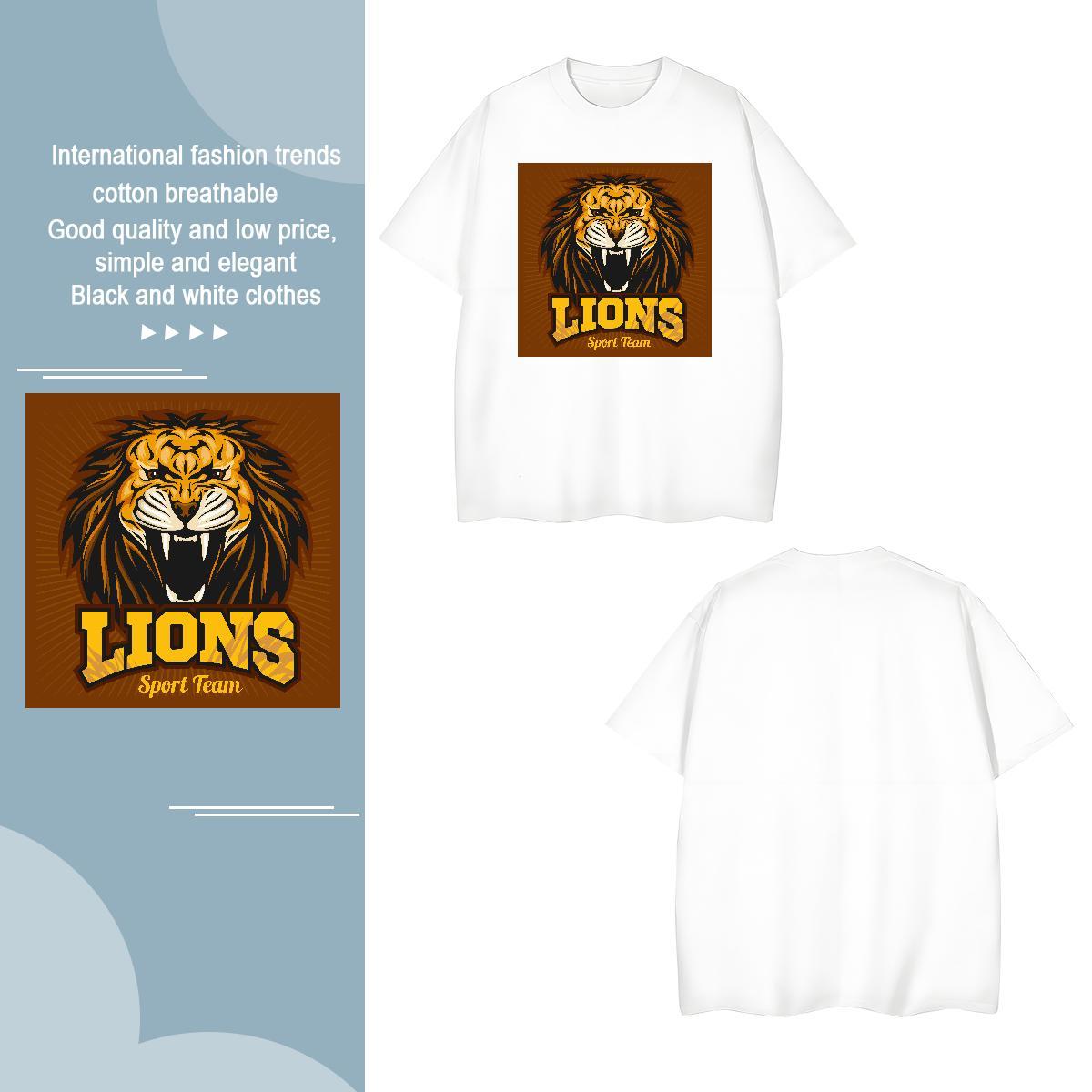 Loose Fit lion T Shirts Men Hip Hop Street Men Tees 230g Cotton Free Shipping Round Neck Short Sleeve Anime Print Tshirts