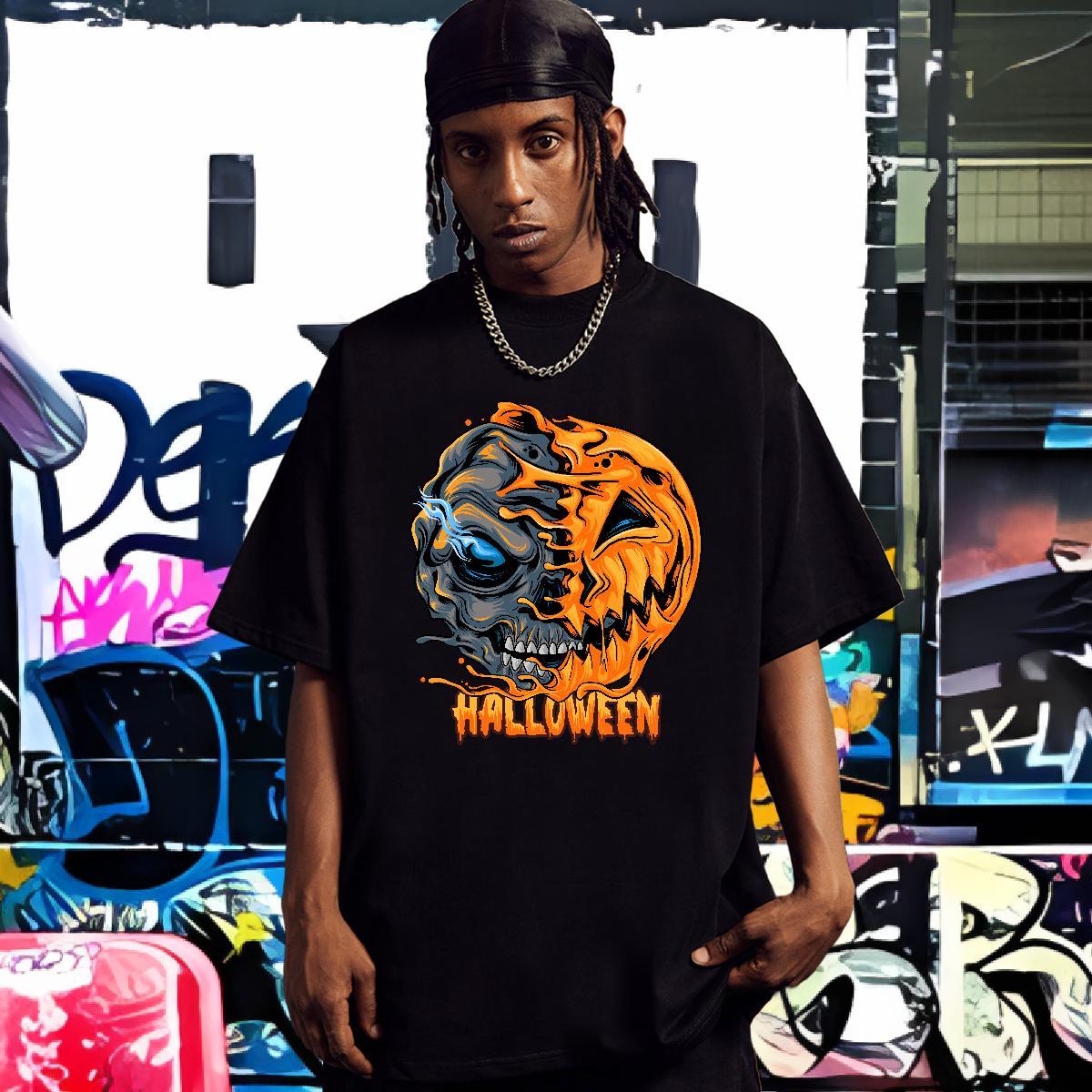 Free Shipping T Shirts Men pumpkin Breathable Crew Neck Street Casual Graphic 100% Cotton 230g Men Tops Tees 2024 Clothes