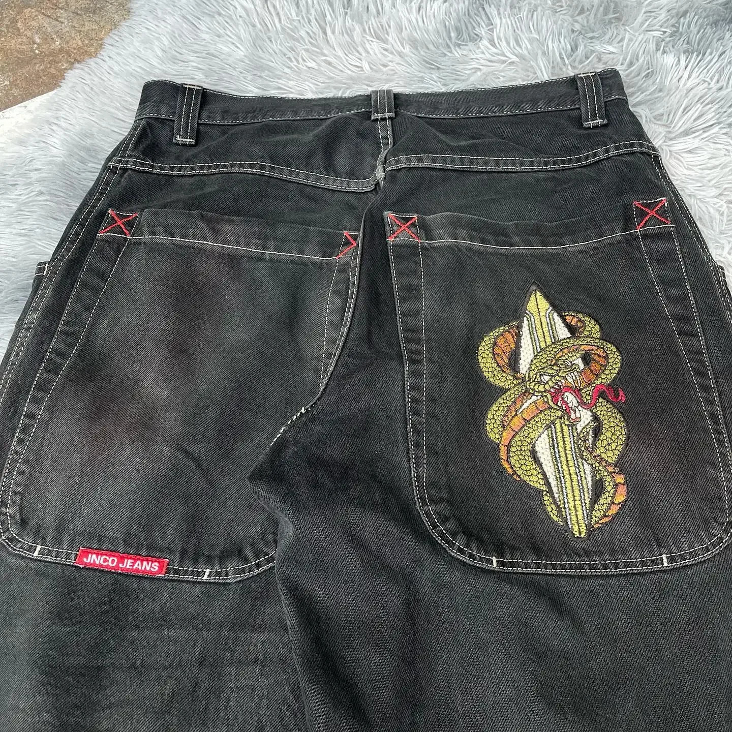 Retro jeans jncos y2k pants cargo pants men y2k wide leg streetwear baggy jinco jeans for men cargo clothing ropa mens jeans 240819