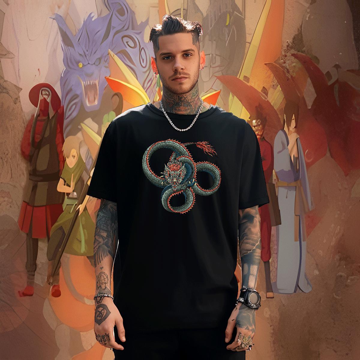 Cool Design Mens Tshirts Anime Printing Street 230g Pure Cotton Graphic Short Sleeve O-Neck dragon Men T Shirts Fashion Casual Tops