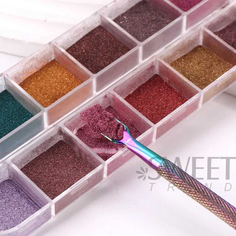 12 Grids Colorful Metallic Nail Mirror Powder Glitter Winter Brown UV Gel Polish Chrome Dust Metallic Effect Pigment DecorationsXJ240815