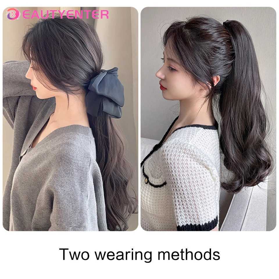 Beautiful synthetic straight wig ponytail grab clip bow ponytail female fake hair black female fake hair W240817