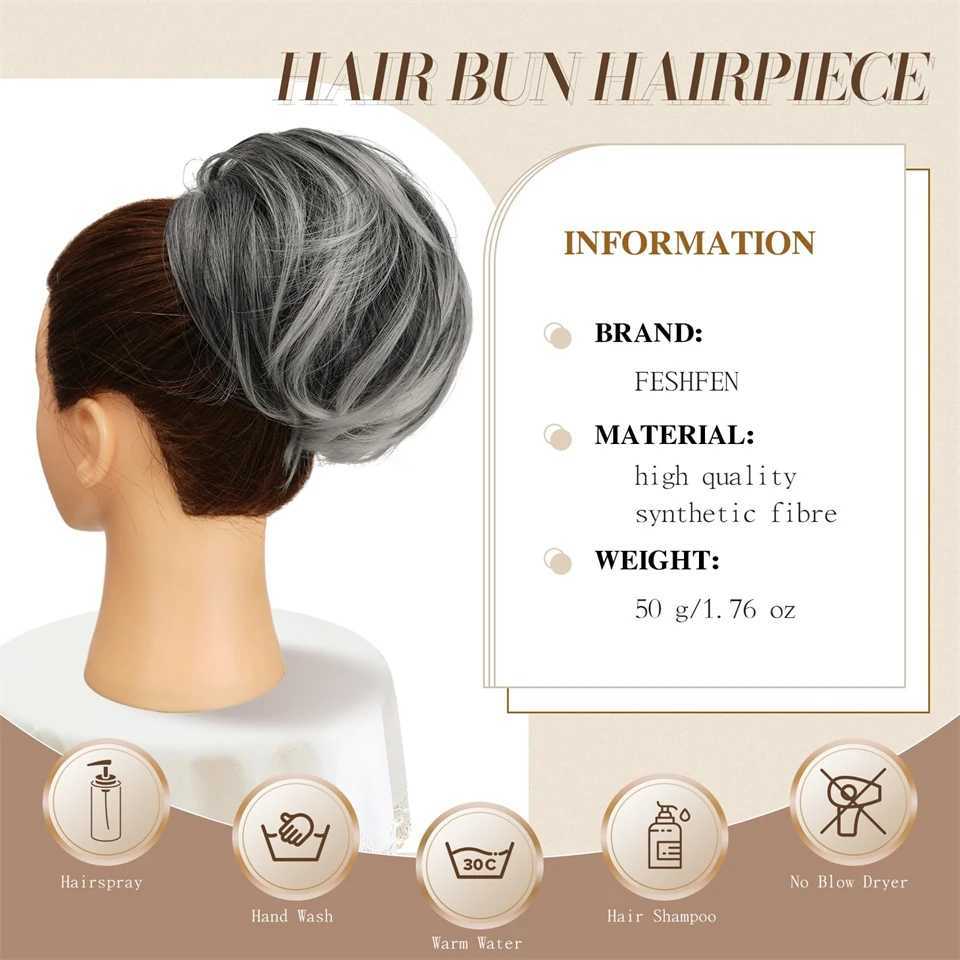 AOSI short ponytail with comb clip brushed synthetic hair extensions gray and white hair extensions ponytail wig W240817