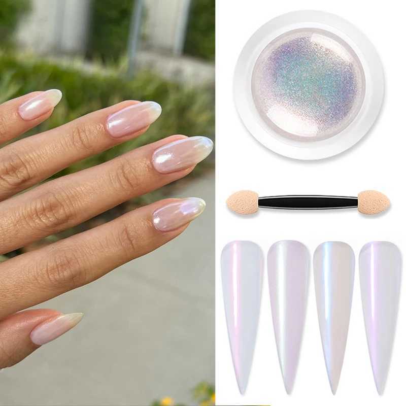 Shell Pearl Nail Powder Pigment Mirror White Rubbing on Nail Glitter Dust Chrome Aurora Manicure Nail Art DecorationXJ240815