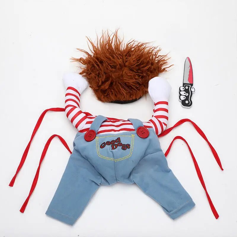 Transformation Halloween Outfit for Dogs Funny Bloody Doll with Knife Theme