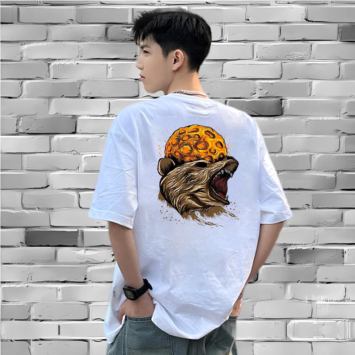 New Couples T Shirts cool Casual Beach 230g Pure Cotton Tshirts Breathable Loose T Shirt For Man Cartoon Printing L-4XL