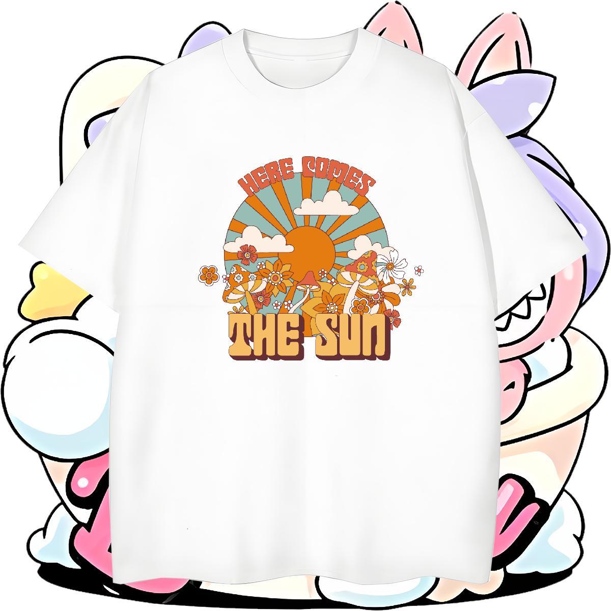 2024 Couples T Shirts mushroom Casual Daily Wear 230g Pure Cotton Tops Shirt O Neck Short Sleeves Popular T-Shirts for Men DIY