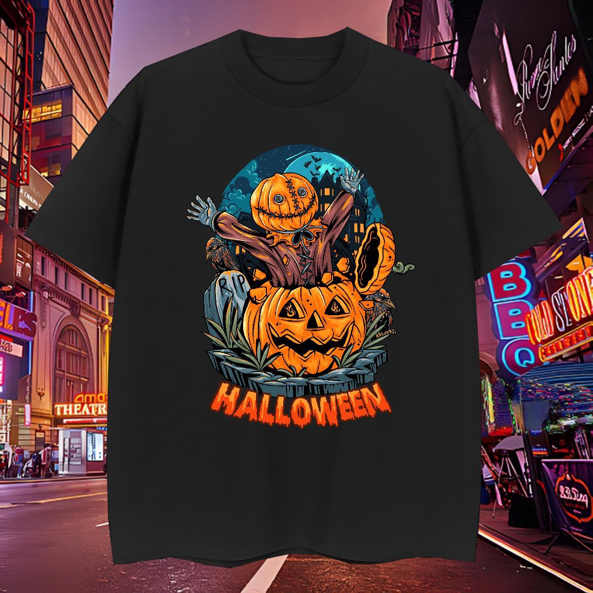 Cool Design T Shirt For Man halloween Crew Neck Breathable Daily Wear Plus Size Cartoon 230g Cotton Men Clothes T-Shirt 2024 New Tops Shirt