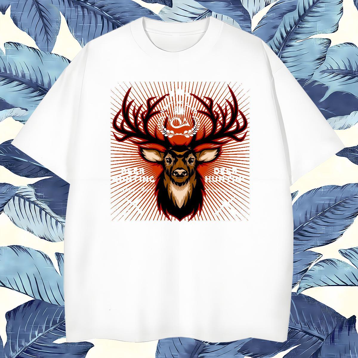 Classic T Shirts Men deer Crew Neck Anime Printing Street Plus Size Cartoon 230g 100% Cotton Men Clothes T-Shirt Fashion Casual Wear