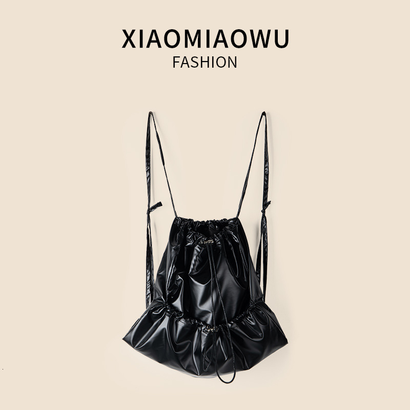 2024 new simple silver travel fashion women's pleated drawstring bag casual large capacity backpack
