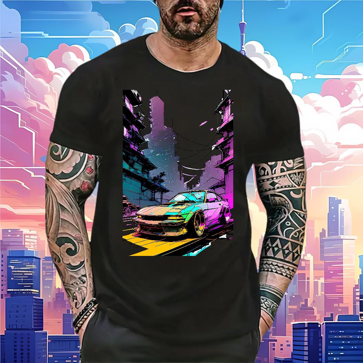 Comfortable car 230g 100% Cotton Men Clothes T-Shirt Street Round Neck Short Sleeve Men T Shirts Customized DIY Clothings