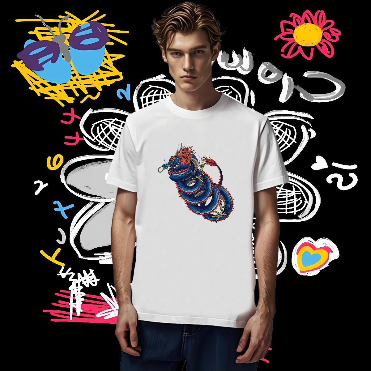 T shirt 230g Pure Cotton dragon Sports Casual Short Sleeve Soft Floral Print Tshirt for Man Woman New Unisex Tee Shirt