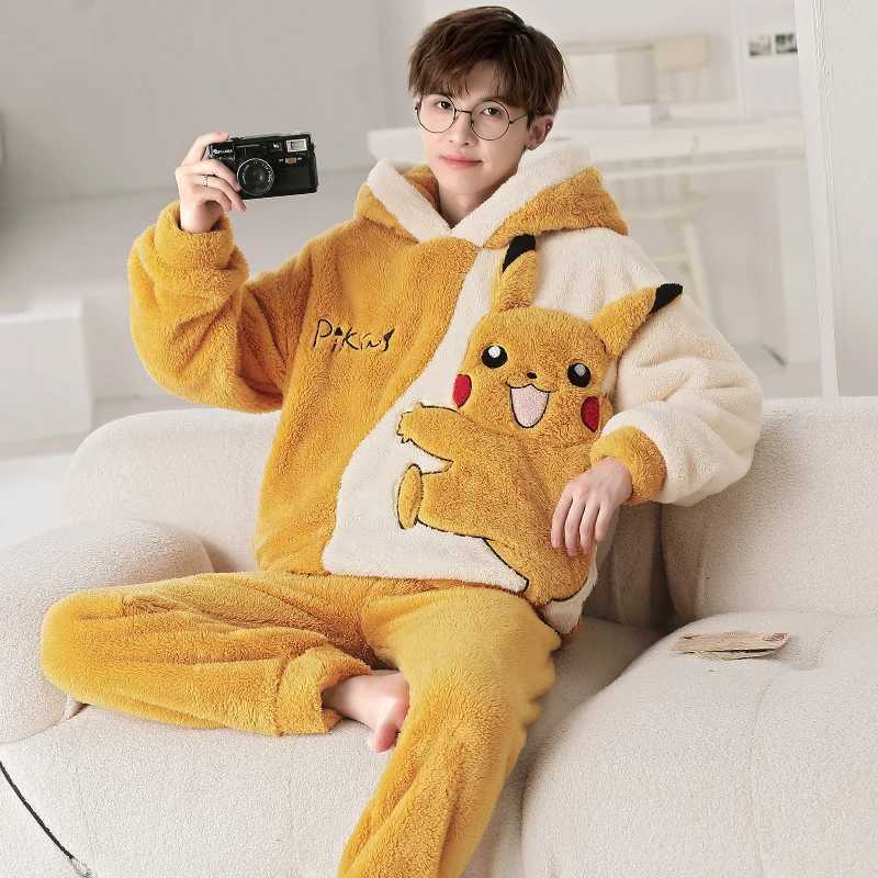 2024 New Winter Mens Pajama Set Coral Velvet Cute Cartoon Pajama Wool Casual Long Sleeve Mens Pajama Thick Warm Home ClothesW240719