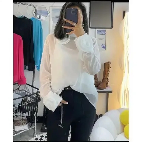 KUSAHIKI Fashion 3D floral top womens fashion Korean elegant bottom shirt autumn long sleeved Blusas Feminina 240819