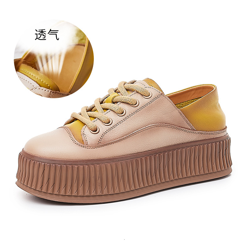 Ddmysports Top Layer Cowhide Biscuit Spring New Small White Ethnic Style Genuine Leather Trendy Thick Soled Women S Shoes OUTDOOR