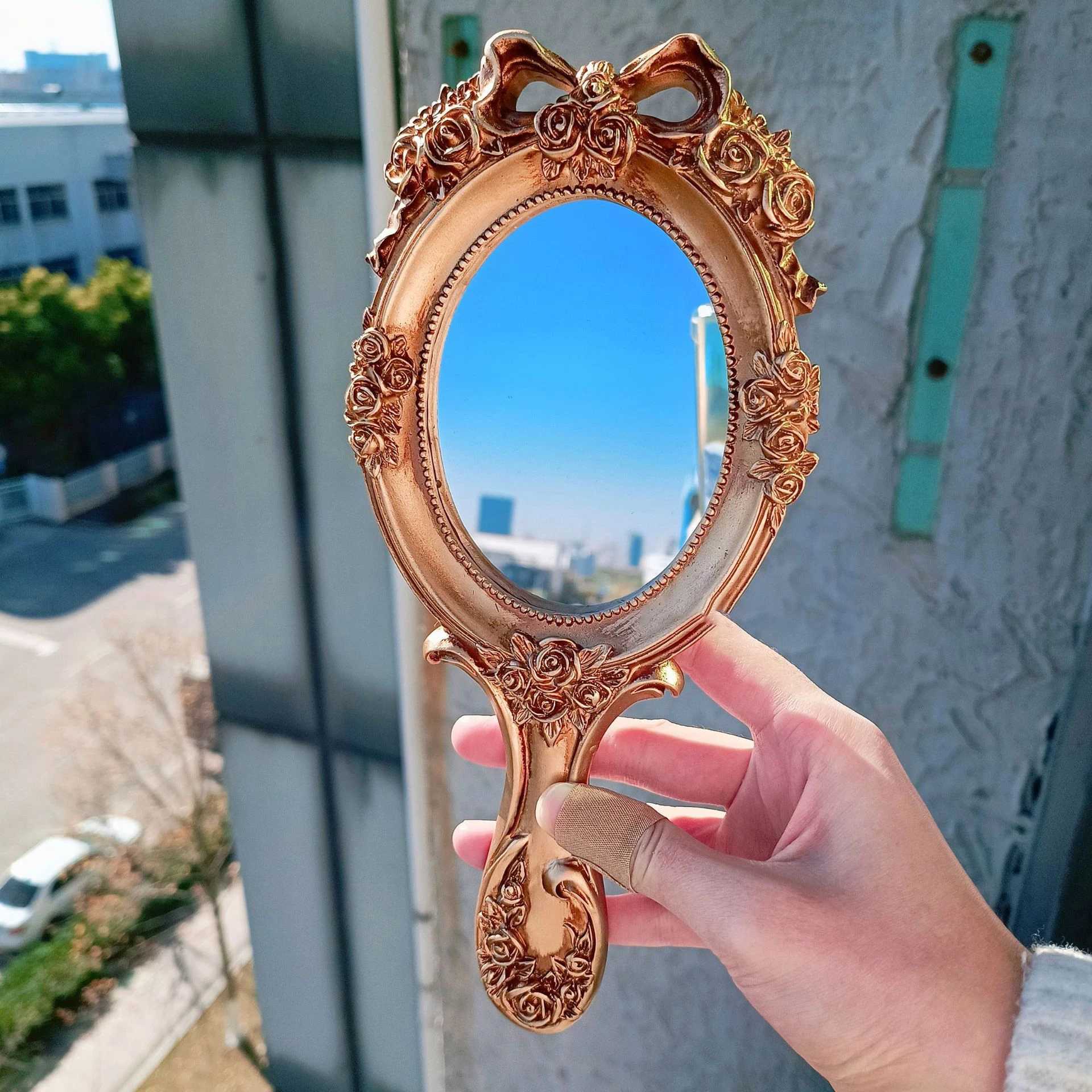 European Style Retro Handheld Mirror Rectangle Hand Hold Cosmetic Makeup Vanity Mirror Creative Vintage Hand Mirror Makeup Tools Y240819