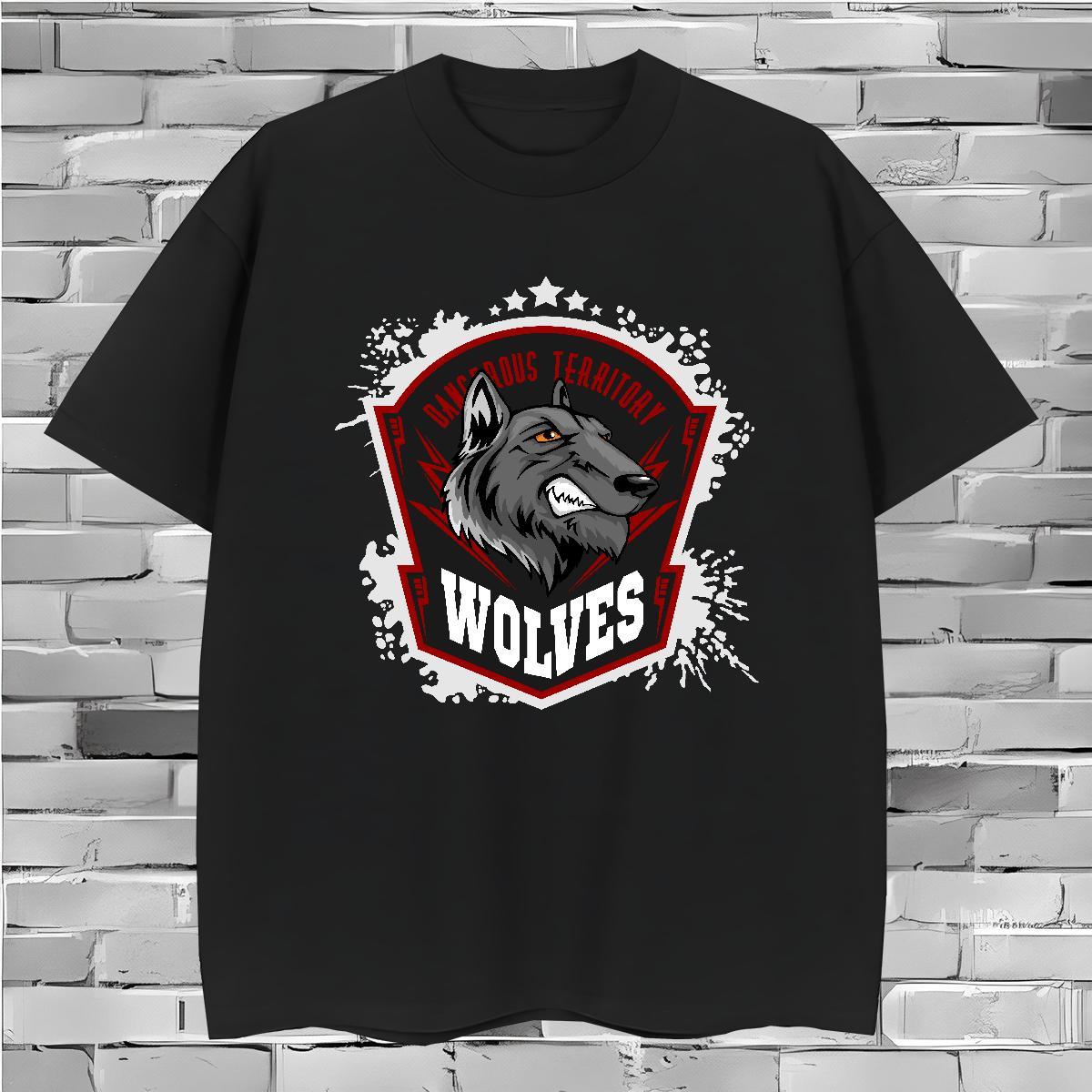 Comfortable T-Shirts for Men wolf Crew Neck High Street Hip Hop Anime Print 230g Pure Cotton Tshirts New Designer Tees