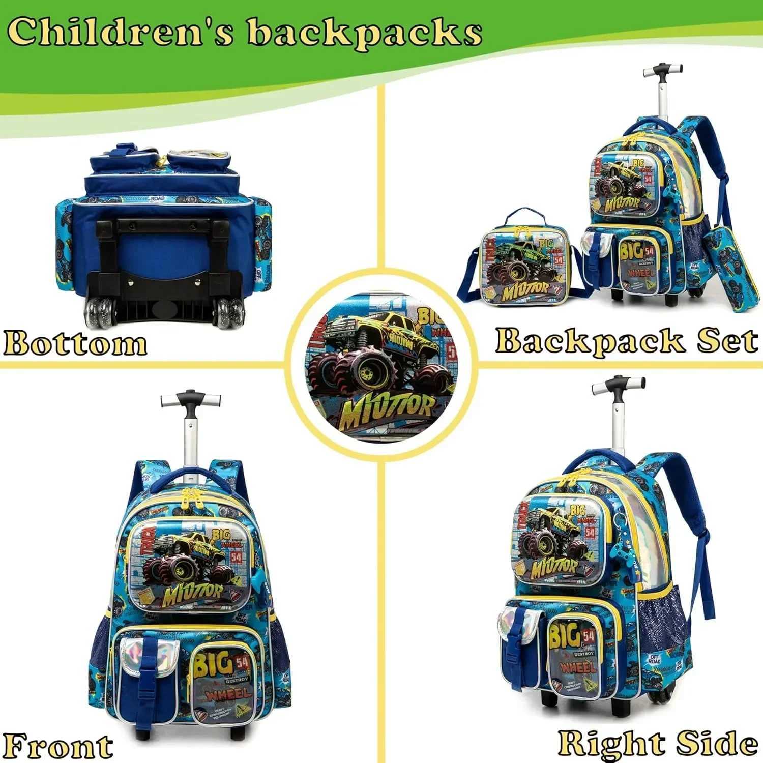 Kids Rolling Backpack for Boys Trolley Roller Luggage Backpacks on Wheels Elementary Multiple Function Pockets Travel School Bag Y240820