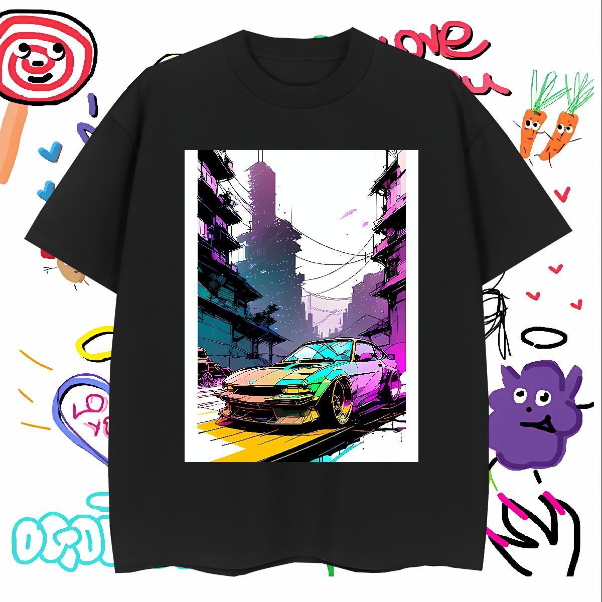 Designer car Mens T Shirts Street wear Hip Hop Men Tshirts 230g 100% Cotton Stylist Breathable Short Sleeve Cartoon Printing L-4XL Clothings