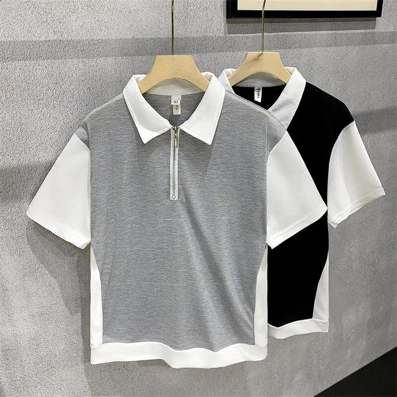 Mens Summer Patchwork Short Sleeve POLO Shirt Casual Mens Top Golf Wear Contrast Color Polo Shirts for Men Q45 240820