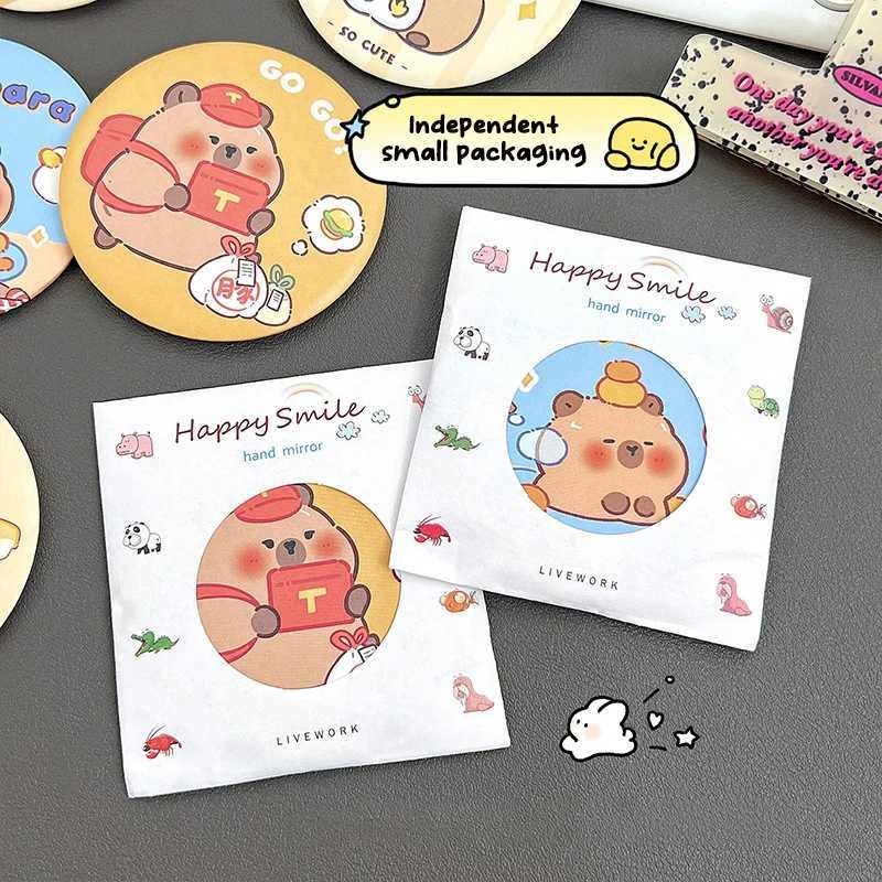 Portable Cute Round Small Mirror Cartoon Capybara Makeup Mirror Simple Pocket Compact Single-sided Makeup Mirror Small Gifts Y240819