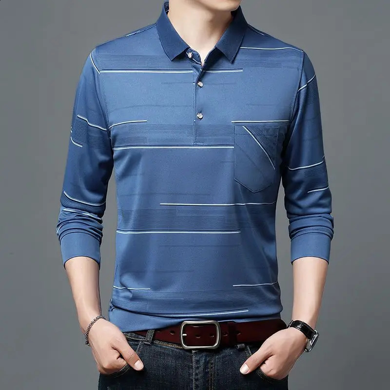 Spring Autumn Pullover Mens Retro Solid Color Pockets Button Long Sleeve Turn-down Collar T-shirt Casual Formal Business Tops 240820