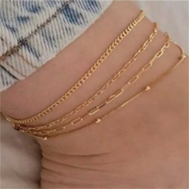 Simple and fashionable ankle bracelet set wholesale fashionable metal chain mixed and matched combination set womens gold summer accessories ankle bra