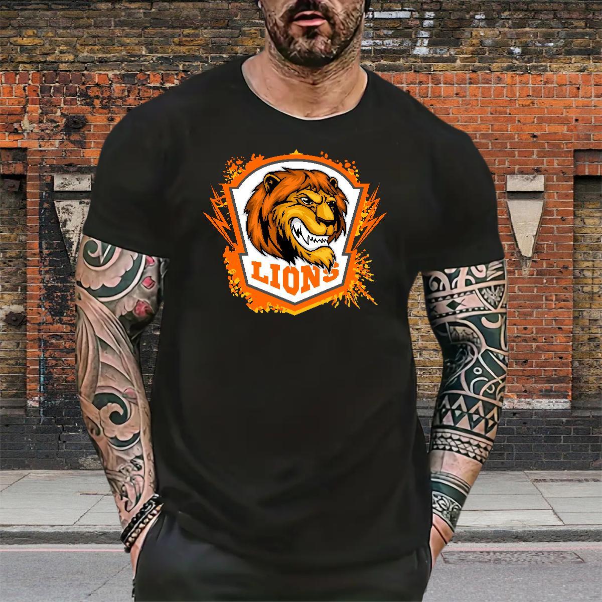 Loose Fit T shirt lion Breathable Short Sleeve Home Outdoor DIY Printed 230g Pure Cotton Men Tops Tees Designer Clothes