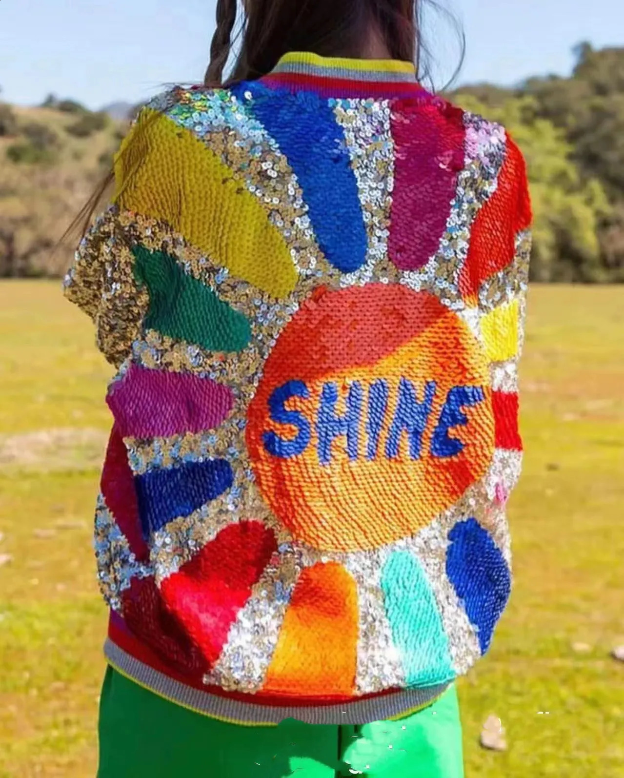 Sequins Coats For Women, Color Patchwork Streetwear Jackets