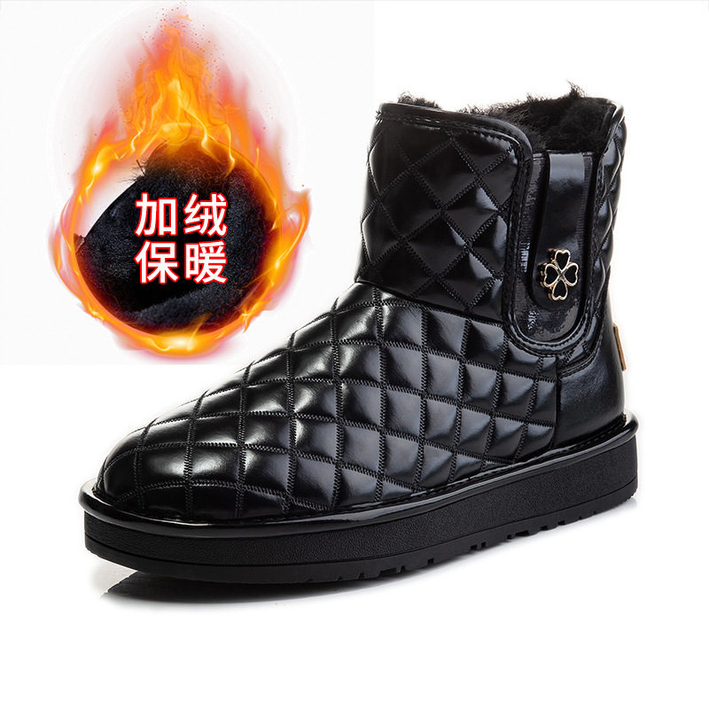 Ddmysports Genuine Wool Boots For Winter New Mid Tube Motorcycle Snow Cotton Waterproof Deep Cut Genuine Leather Women S Shoes Trend OUTDOOR