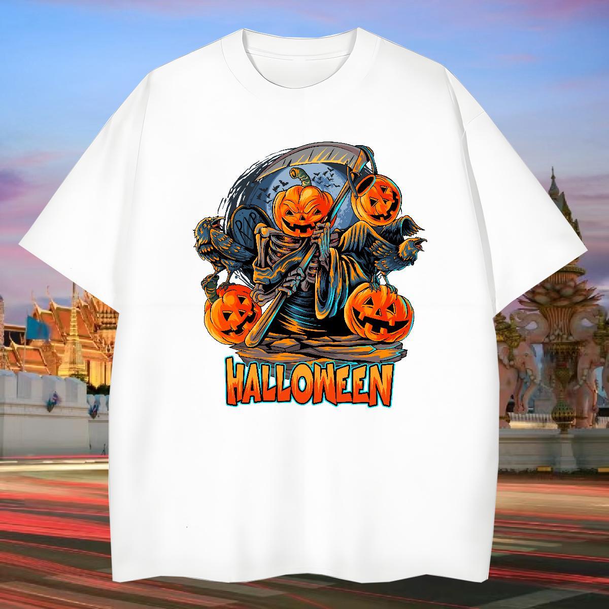 DIY Men Tees halloween Summer Casual 230g Pure Cotton Tops Shirt Crew Neck Breathable Designer T-Shirts for Men Oversized