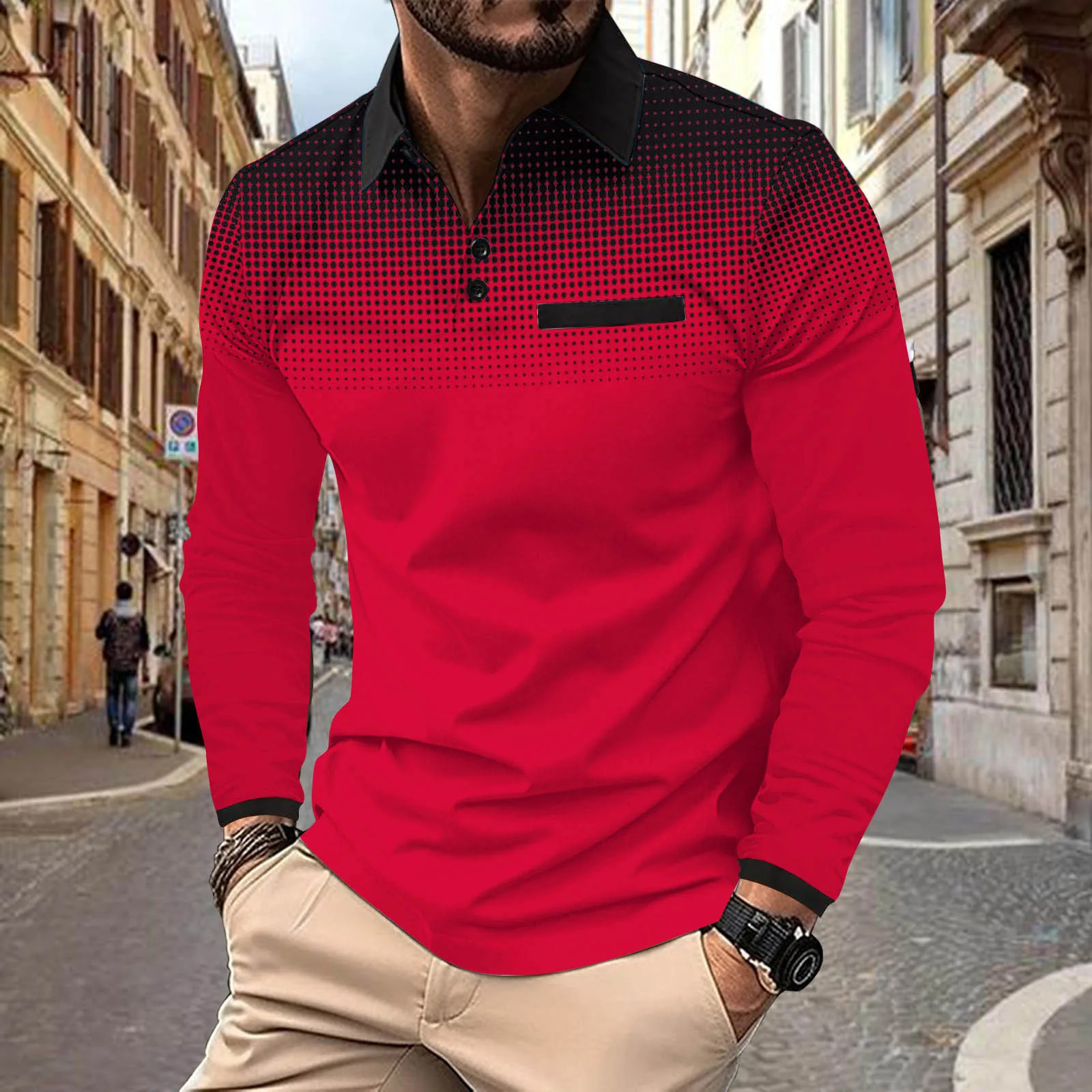 Spring and Autumn High quality street long sleeve POLO Shirt Mens casual loose long sleeve Shirt breathable printed POLO shirt 240824