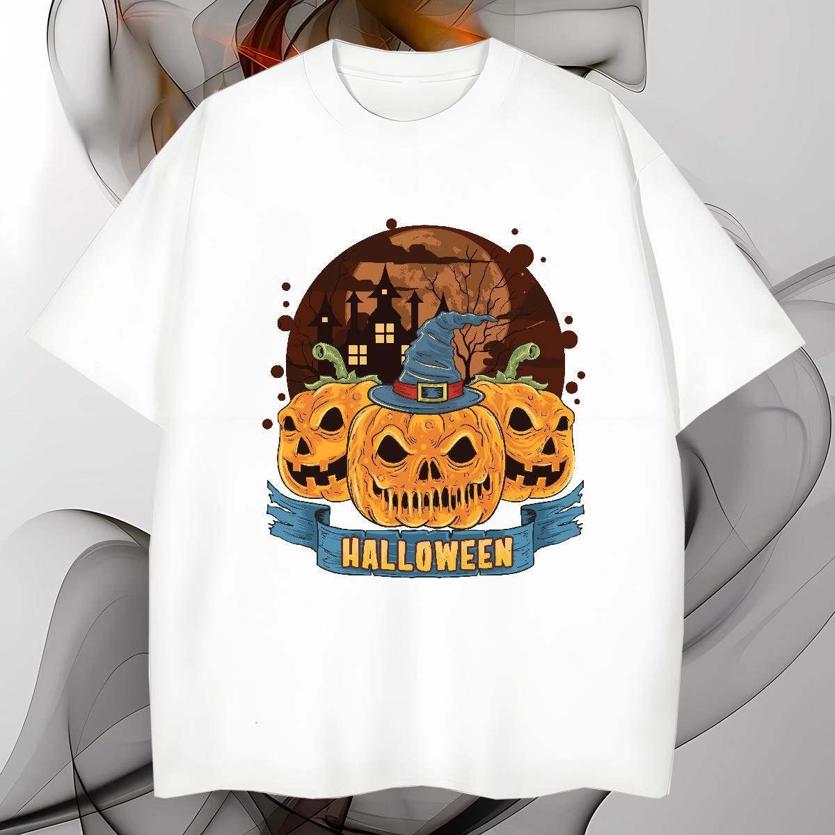 Loose T Shirt For Man halloween O Neck Short Sleeves Hip Hop Oversized 230g Pure Cotton Tshirt for Man Woman Factory Direct Tee Shirt