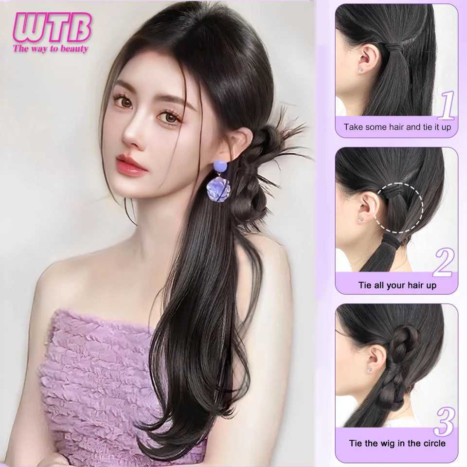 Synthetic wig side ponytail claw clip ponytail natural simulated hair for women slightly curled fake braid suitable for daily wear W240817