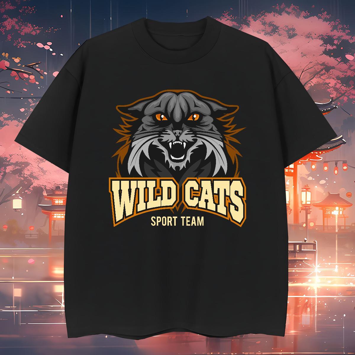 Loose Fit Man T Shirts wild cat Breathable Crew Neck Sport Custom Anime 230g 100% Cotton Men Tees Wholesale Tops Tees