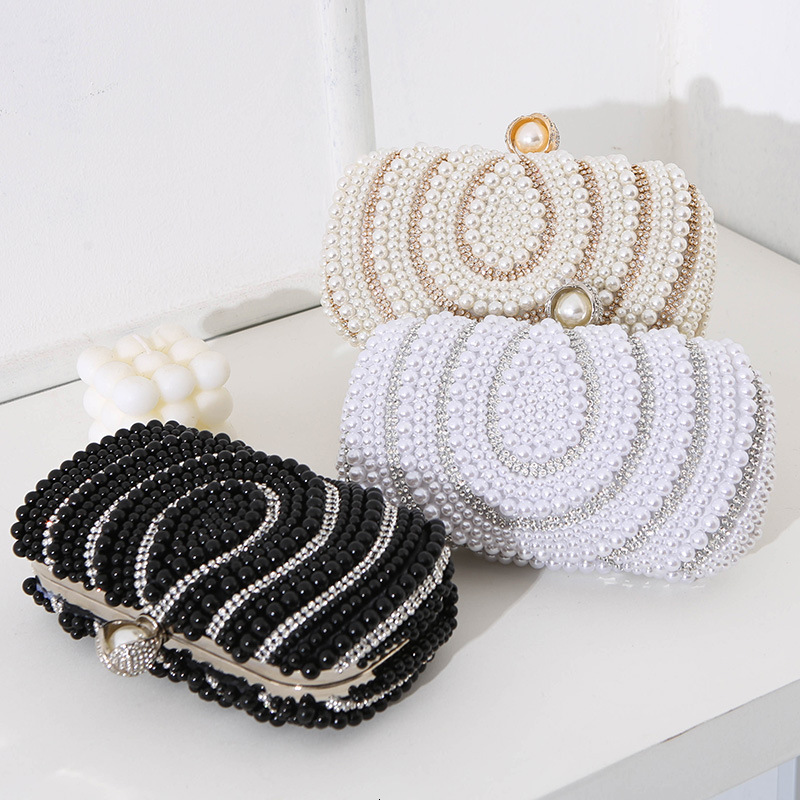 New Women's Evening Handmade Pearl Embroidery with Diamond Embedding Banquet Dress Handheld Bag
