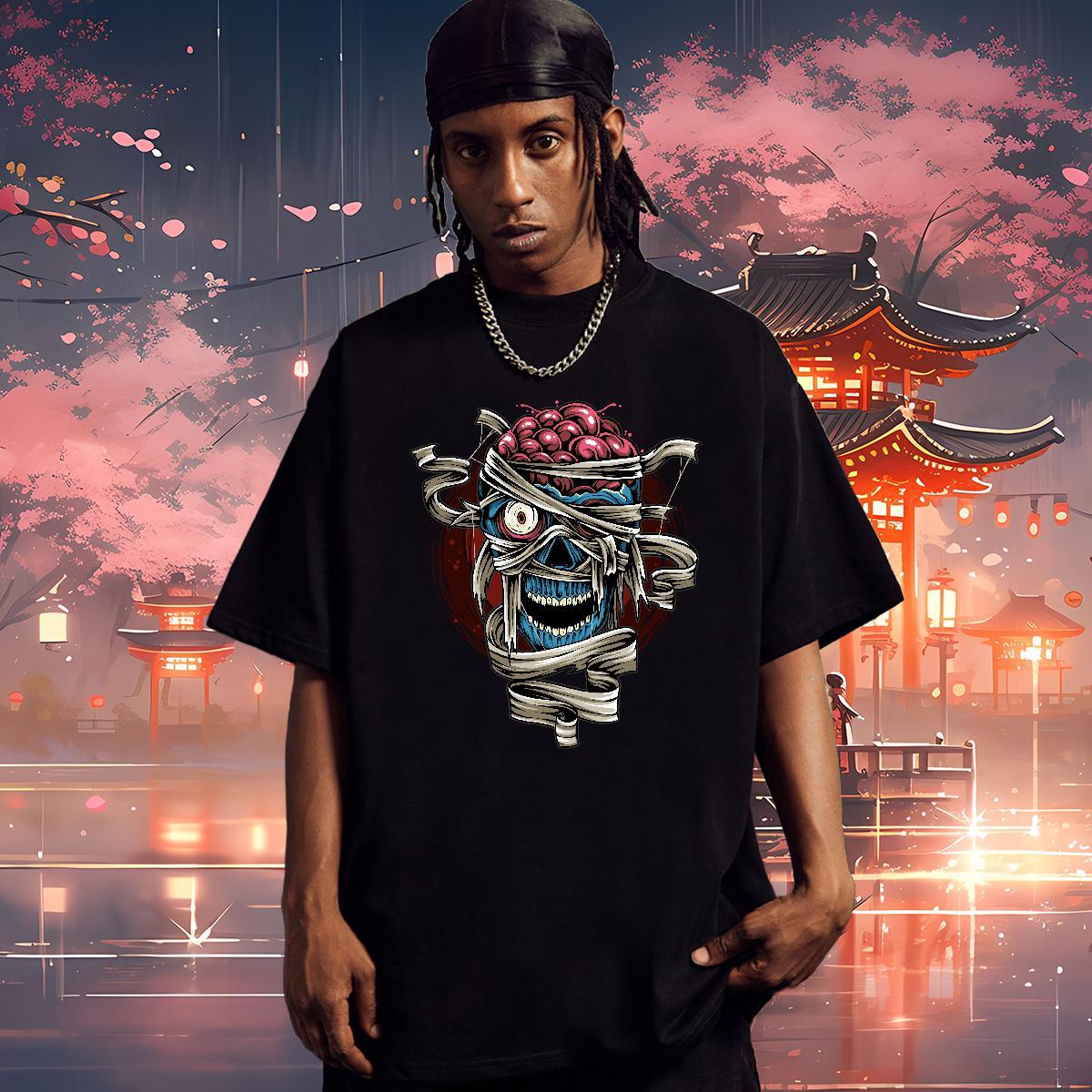 Popular T Shirts Men skull Breathable Soft Home Outdoor Floral Print 230g Pure Cotton Men Tees Classic Wear