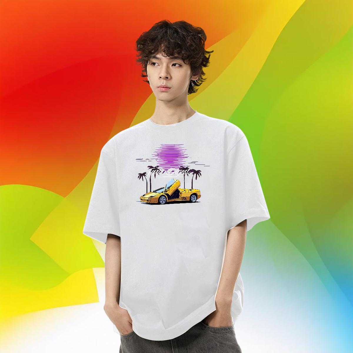 Cool Design Men Tees Hip Hop 100% Cotton 230g DIY Printed O Neck Short Sleeves car T shirt DIY Customized Wear