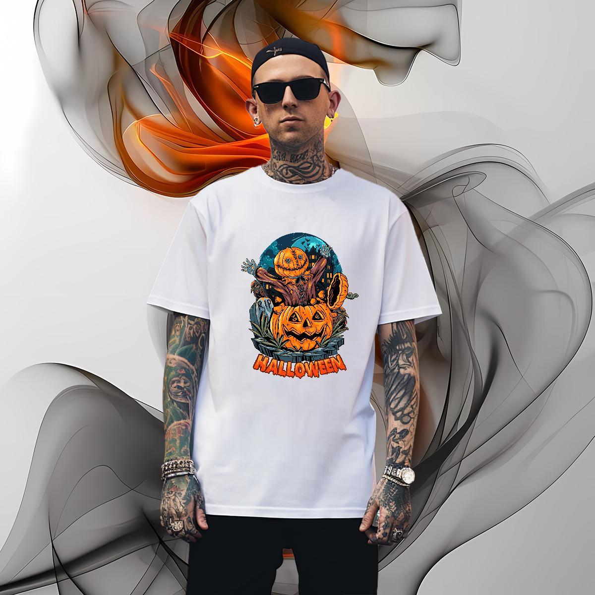 Unisex T-Shirts for Men halloween O Neck Short Sleeves Home Outdoor Skull 100% Cotton 230g Tshirt for Man Woman Classic Tops Tees