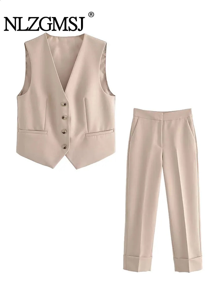 TRAF Autumn Womens Suit Pants Sets For Women Fashion Vest Pants Two Piece Set Womens Outfits 240820