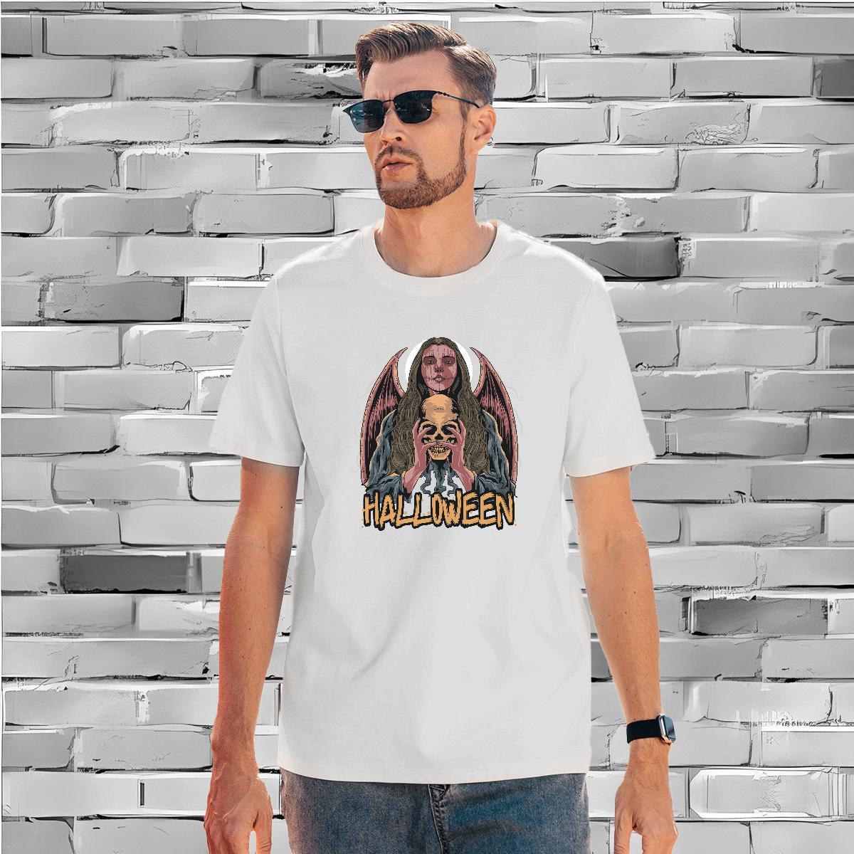 Brand Man T Shirts halloween Short Sleeve Soft Beach Cartoon Print 230g Pure Cotton Tshirt for Man Woman Customized Polos