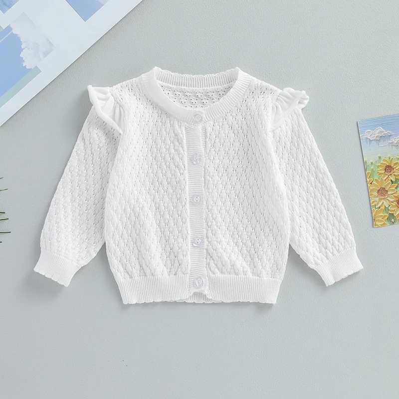 Toddler Baby Girls Knitted Cardigan Long Fly Sleeve Button-down Sweater Autumn Winter Shirts Clothing Children Ruffles OuterwearXJ240819