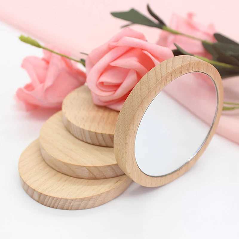 10Pcs Makeup Mirror Mini Pocket Travel Small Cosmetics Hand Wood Wooden Compact Mirrors Y240819